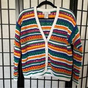 Vintage 90s Robert Scott Bright Crochet Cardigan Ladies Large